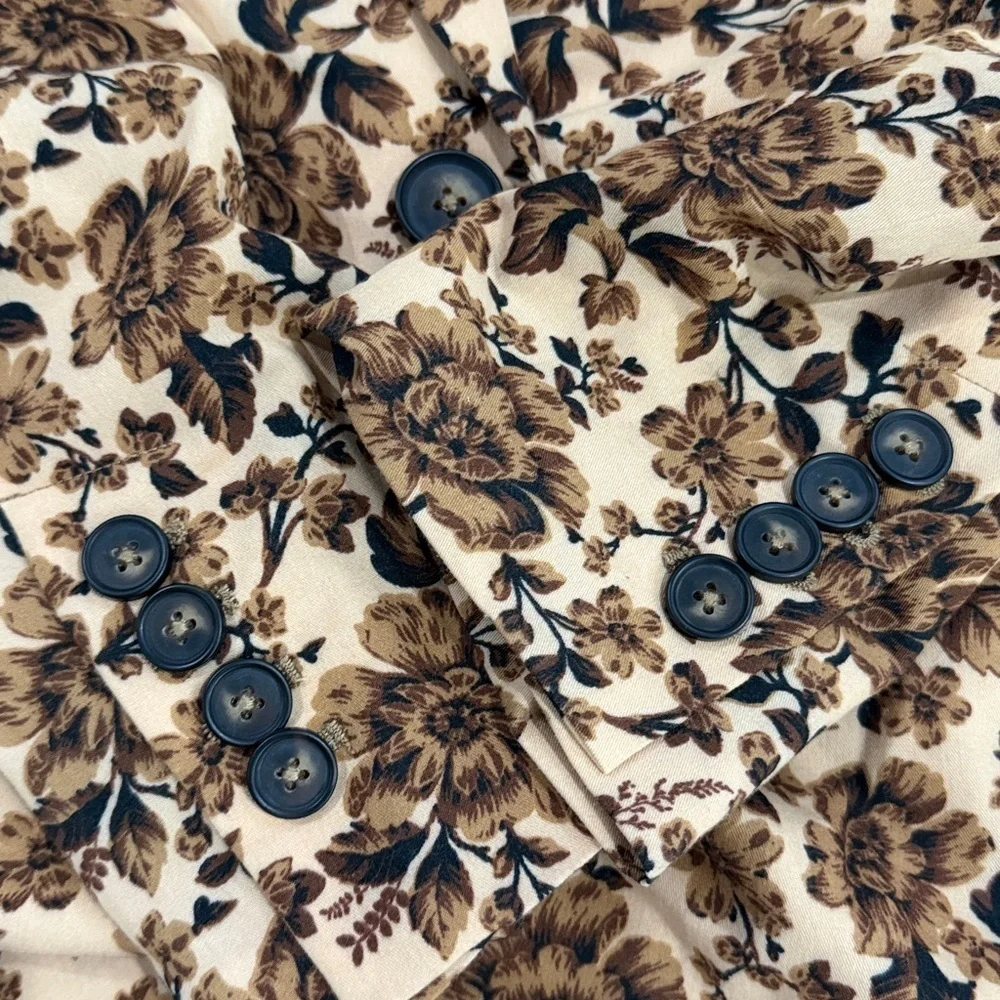 Free People Cali Floral Boxy Blazer M Brown Tan Boho Cottagecore Retro Oversized